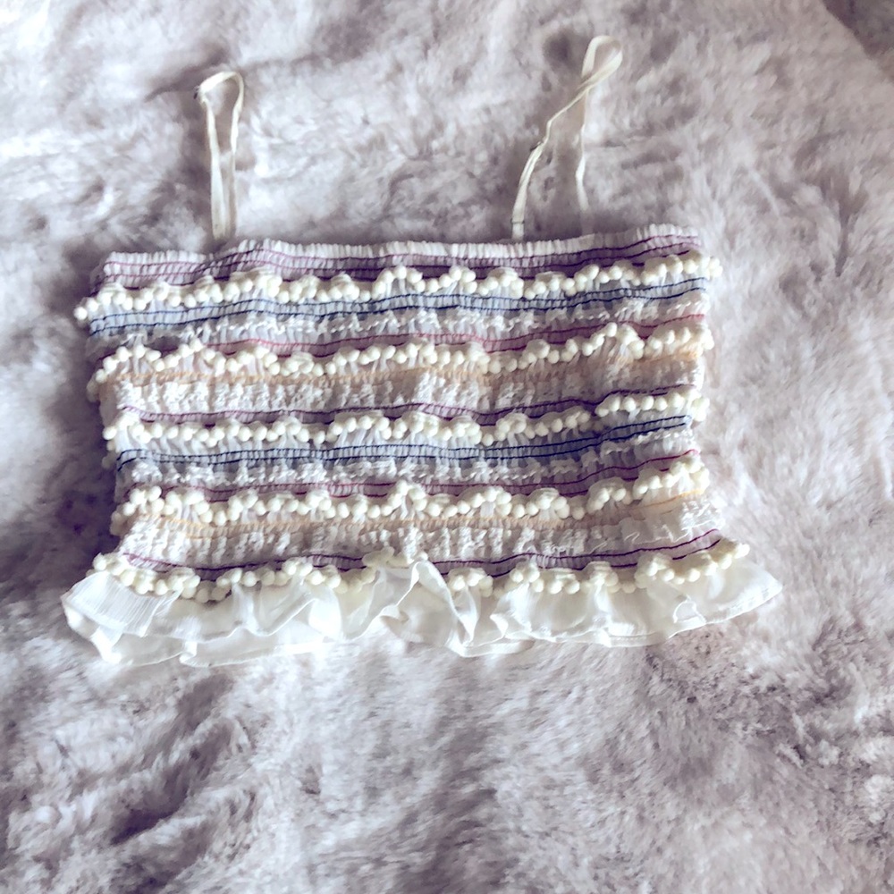 Forever 21 Black White Striped Ruffle Trim Crop Top